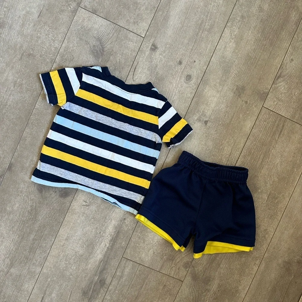 12 M Baby Boy Outfit Athletic Shorts & Stripe Shirt Carter’s Garanimals Clothes